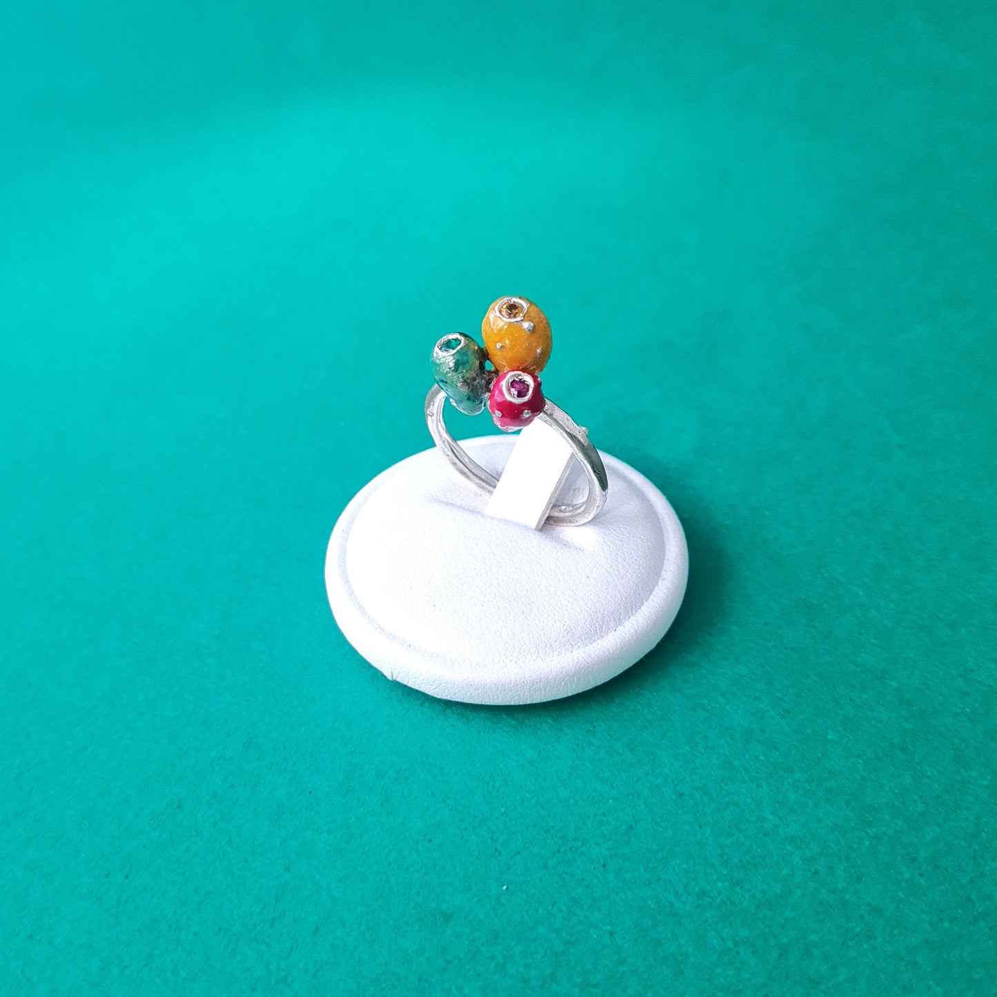 FICHI D'INDIA - Anello in argento 925 con fichi bouquet e pietre colorate