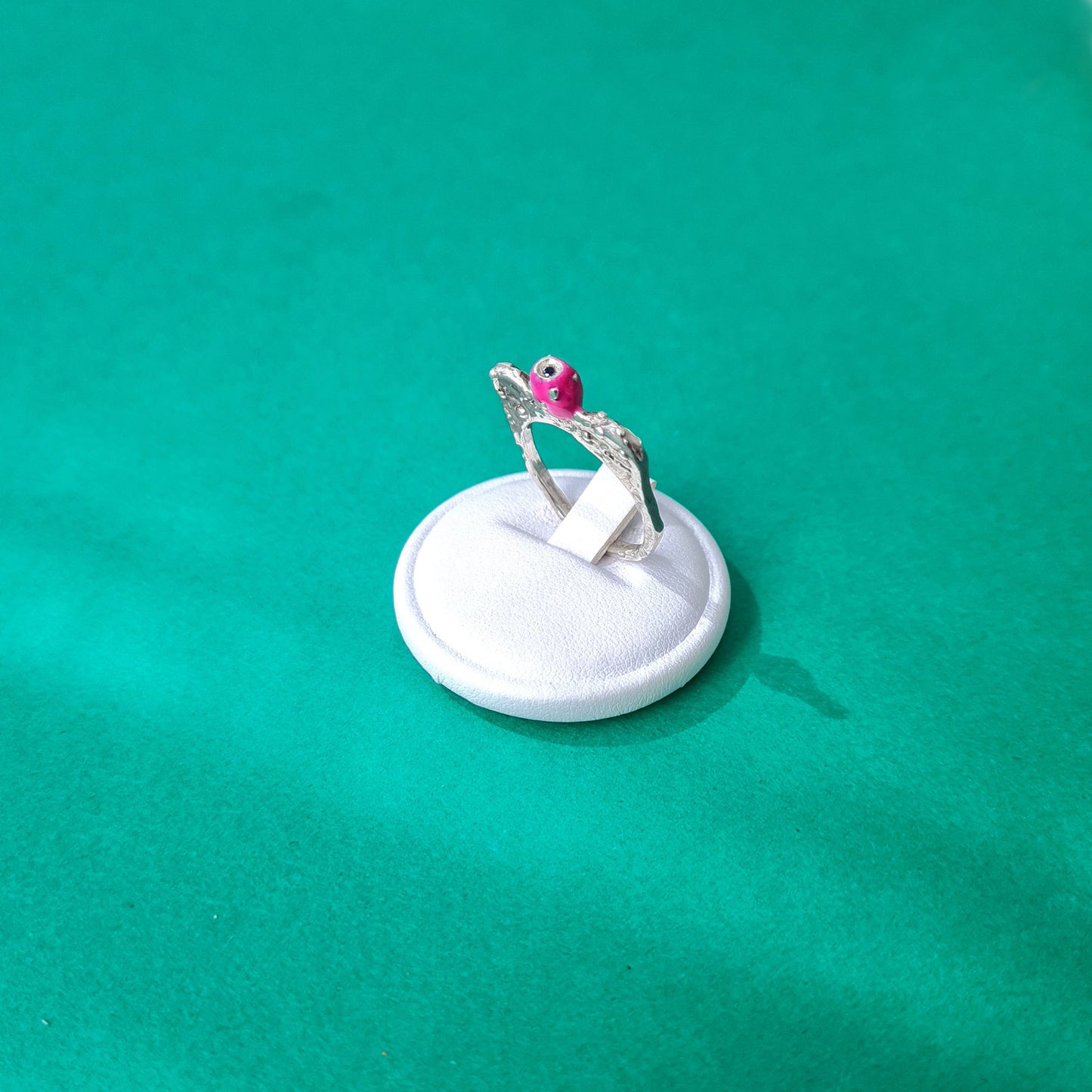 FICHI D'INDIA - Anello in argento 925 con pala e fico centrale fucsia