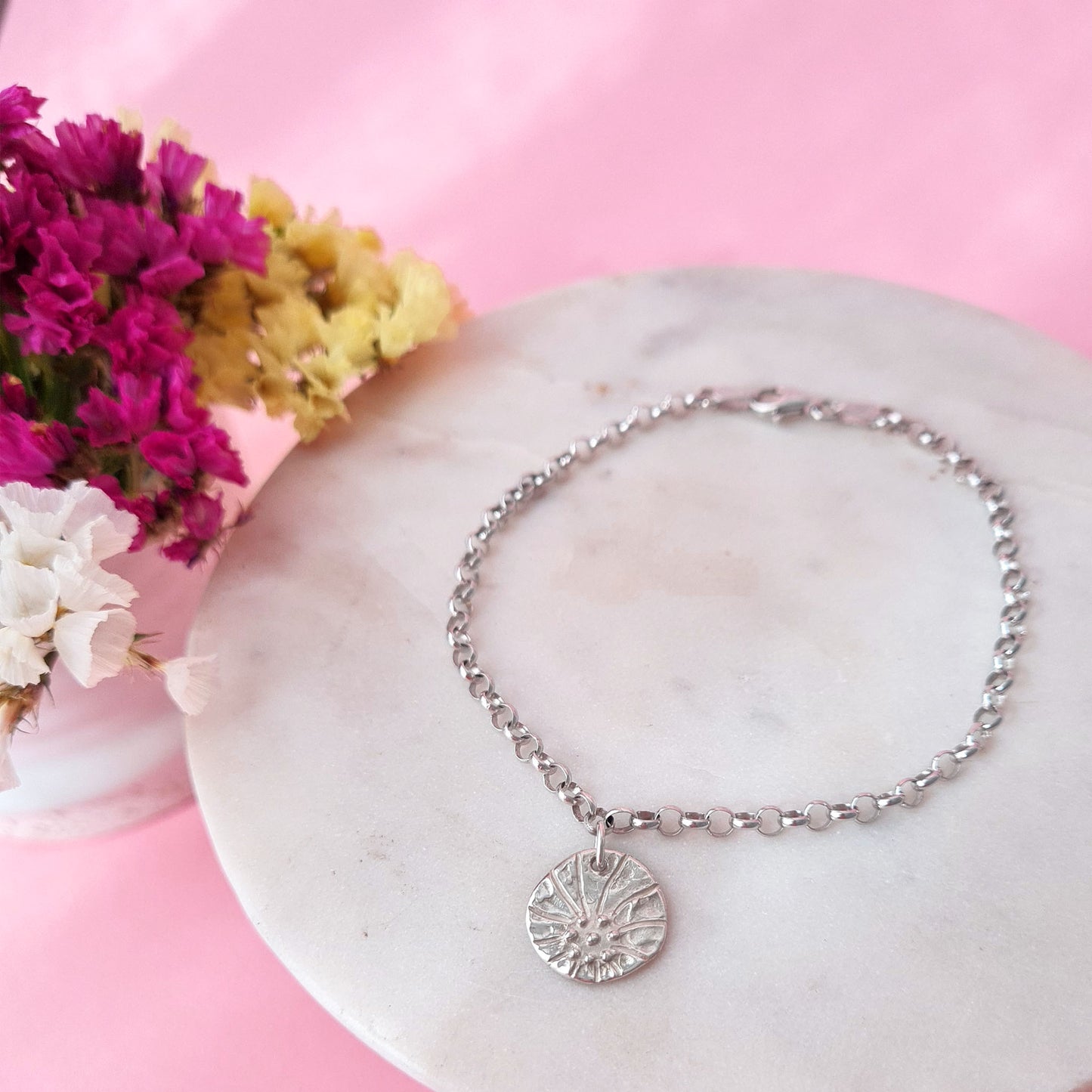 2D FLOWERS - Bracciale in argento 925 a catena con charm fiore