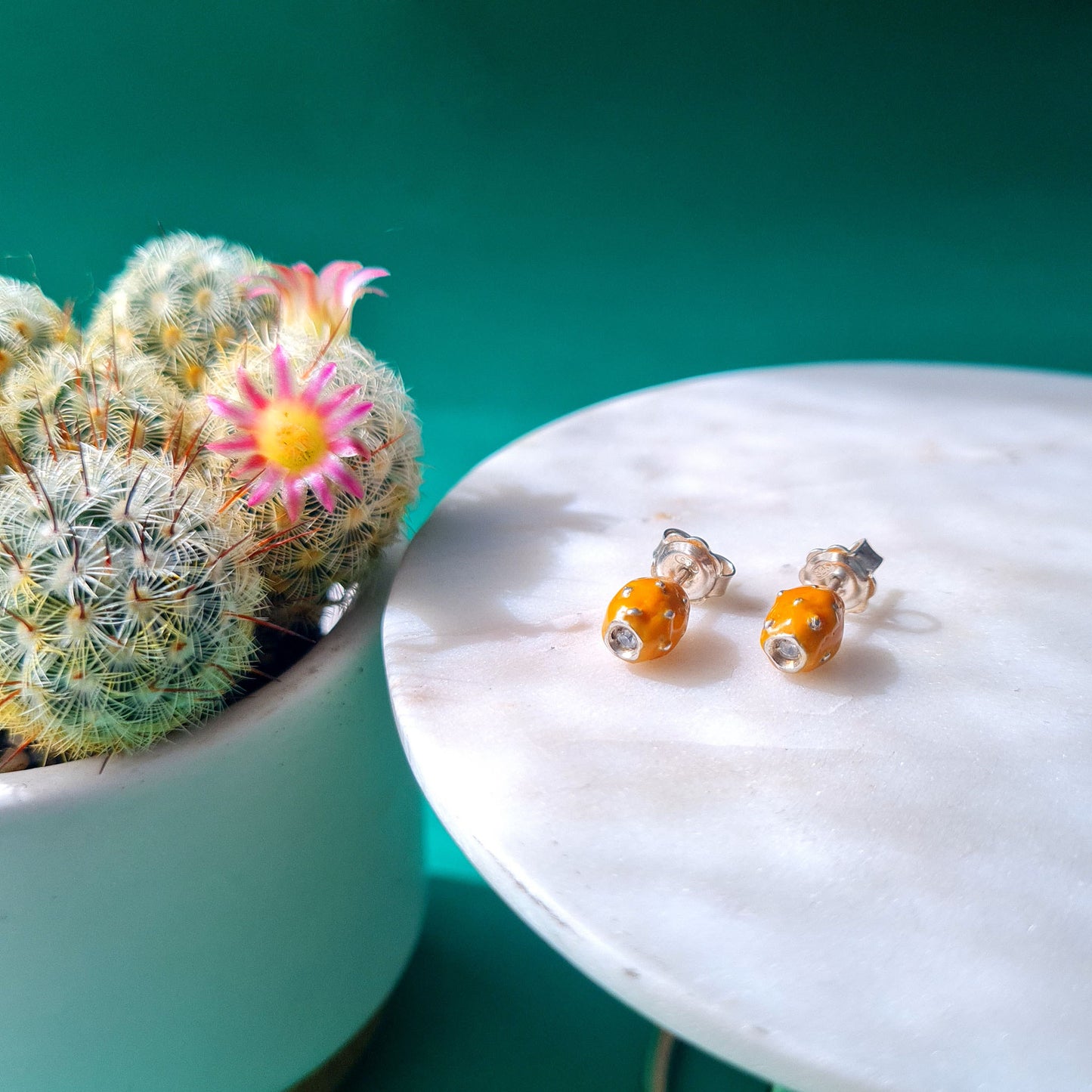 FICHI D'INDIA - Orecchini a lobo in argento 925 con fico maxi arancione