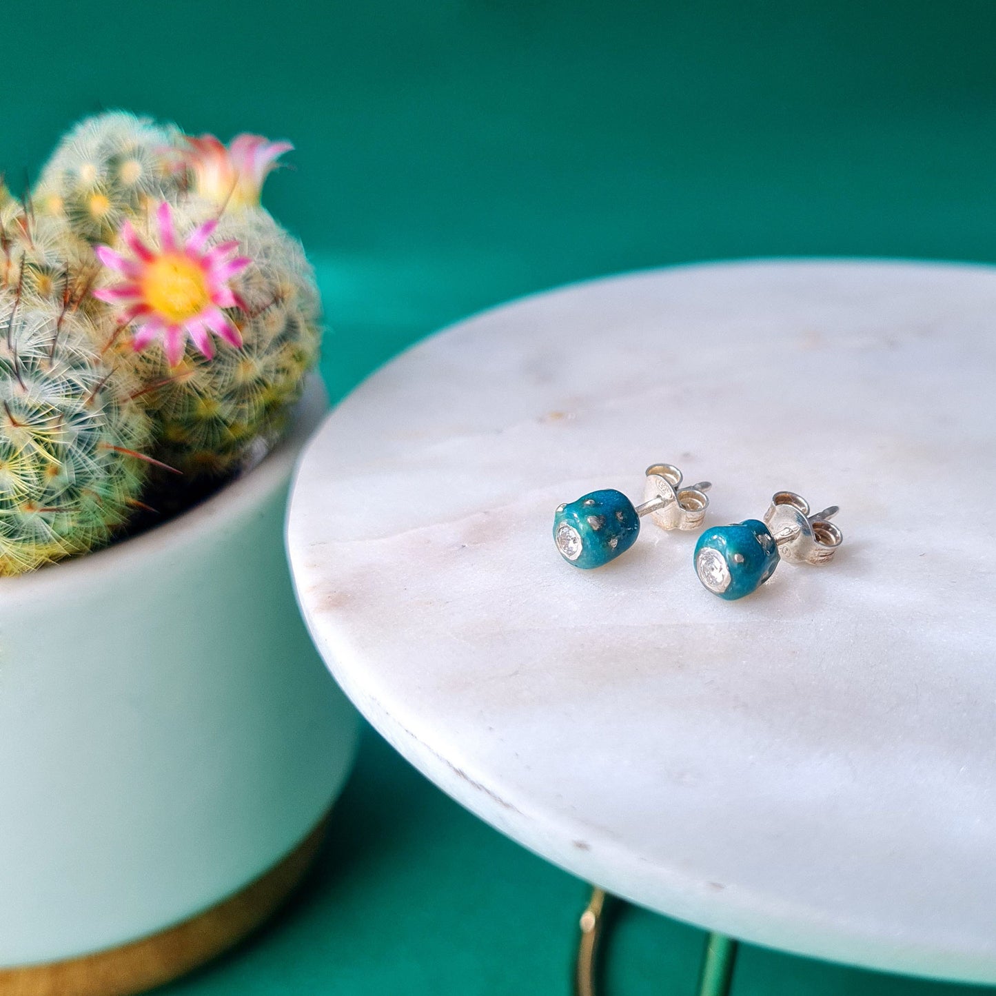 FICHI D'INDIA - Orecchini a lobo in argento 925 con fico mini turchese