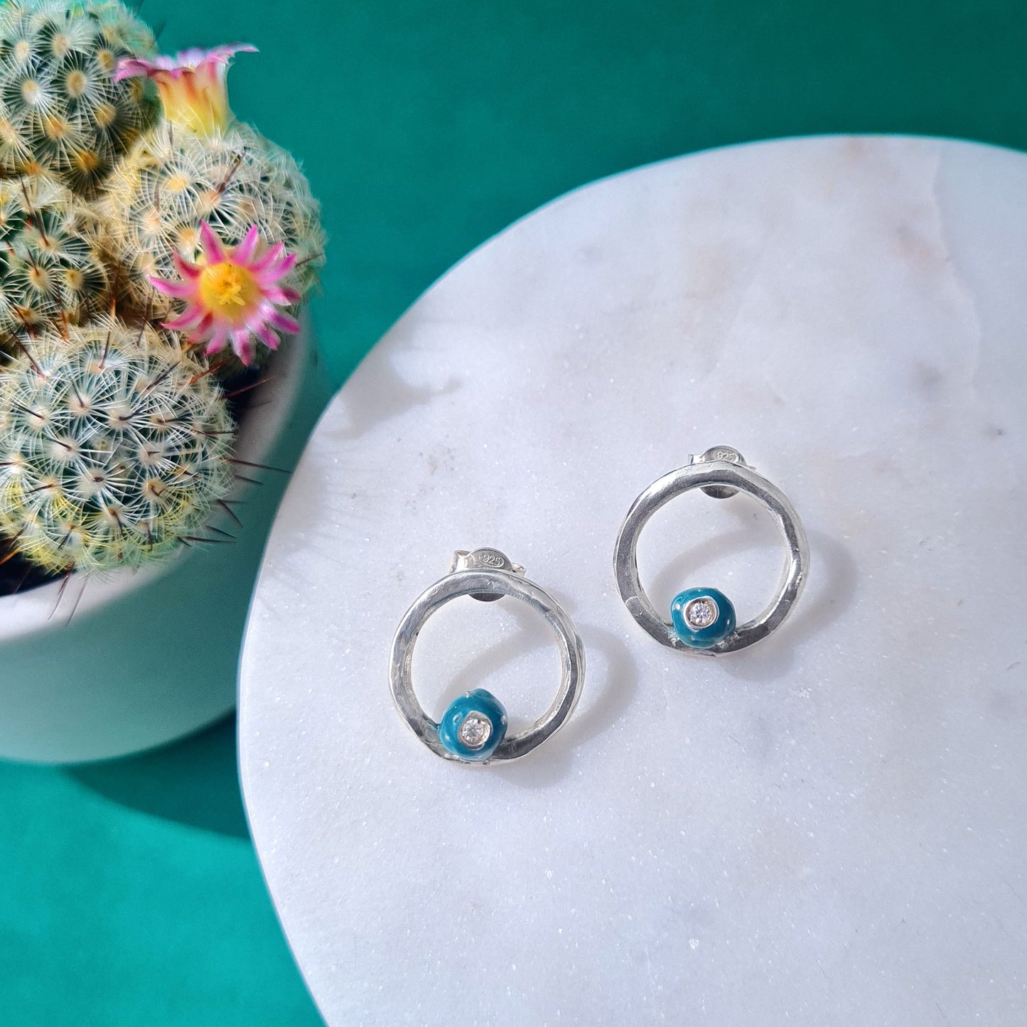 FICHI D'INDIA - Orecchini a lobo in argento 925 forma round e fico centrale turchese