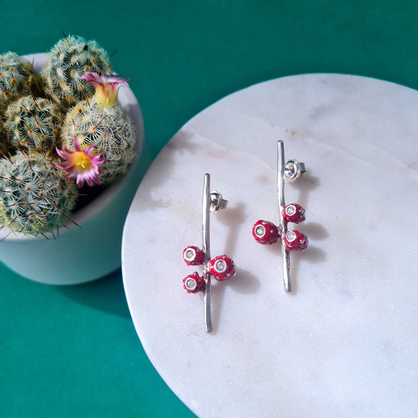 FICHI D'INDIA - Orecchini pendenti in argento 925 con fichi tris