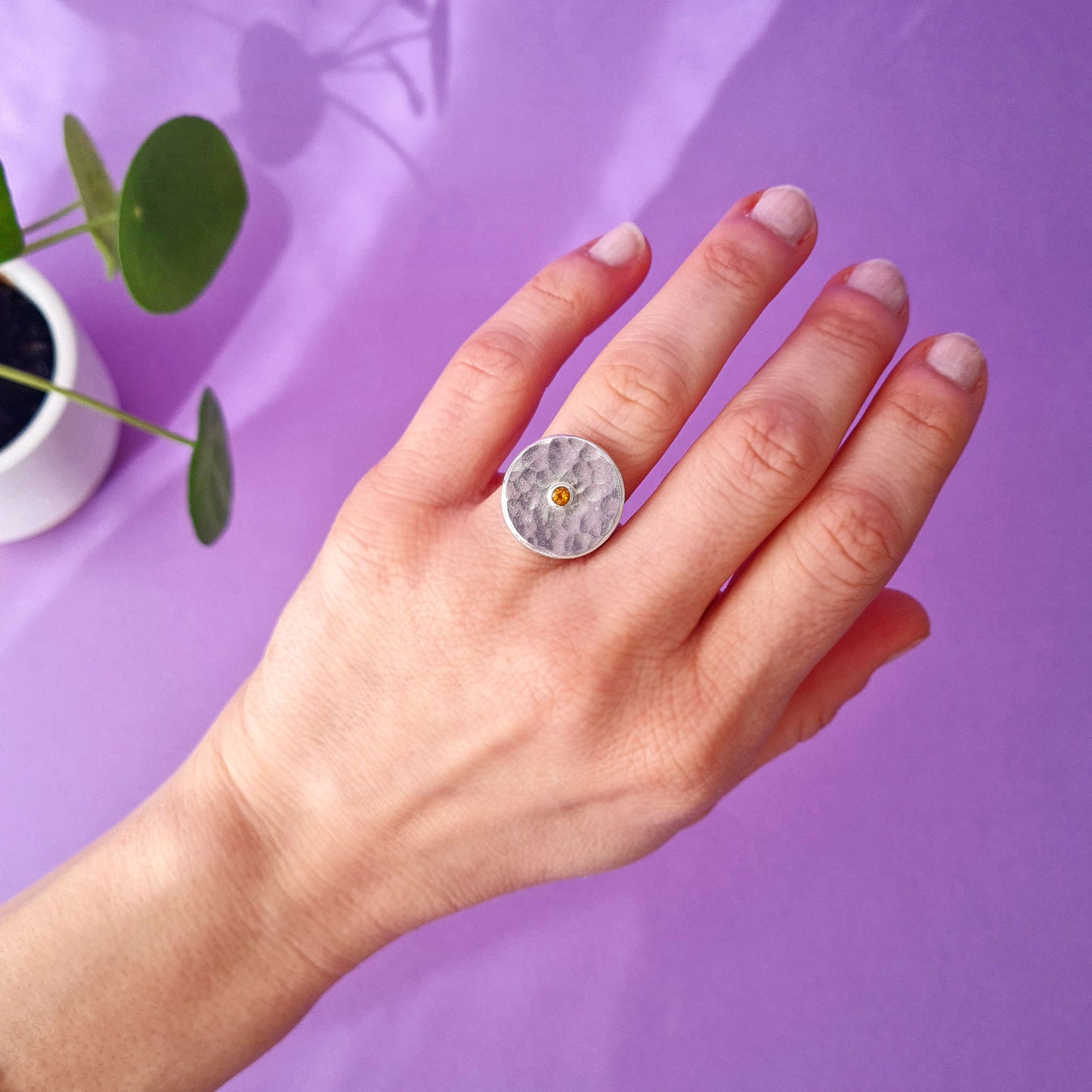 PILEA da ordinare - Anello in argento 925 con pilea maxi e quarzo