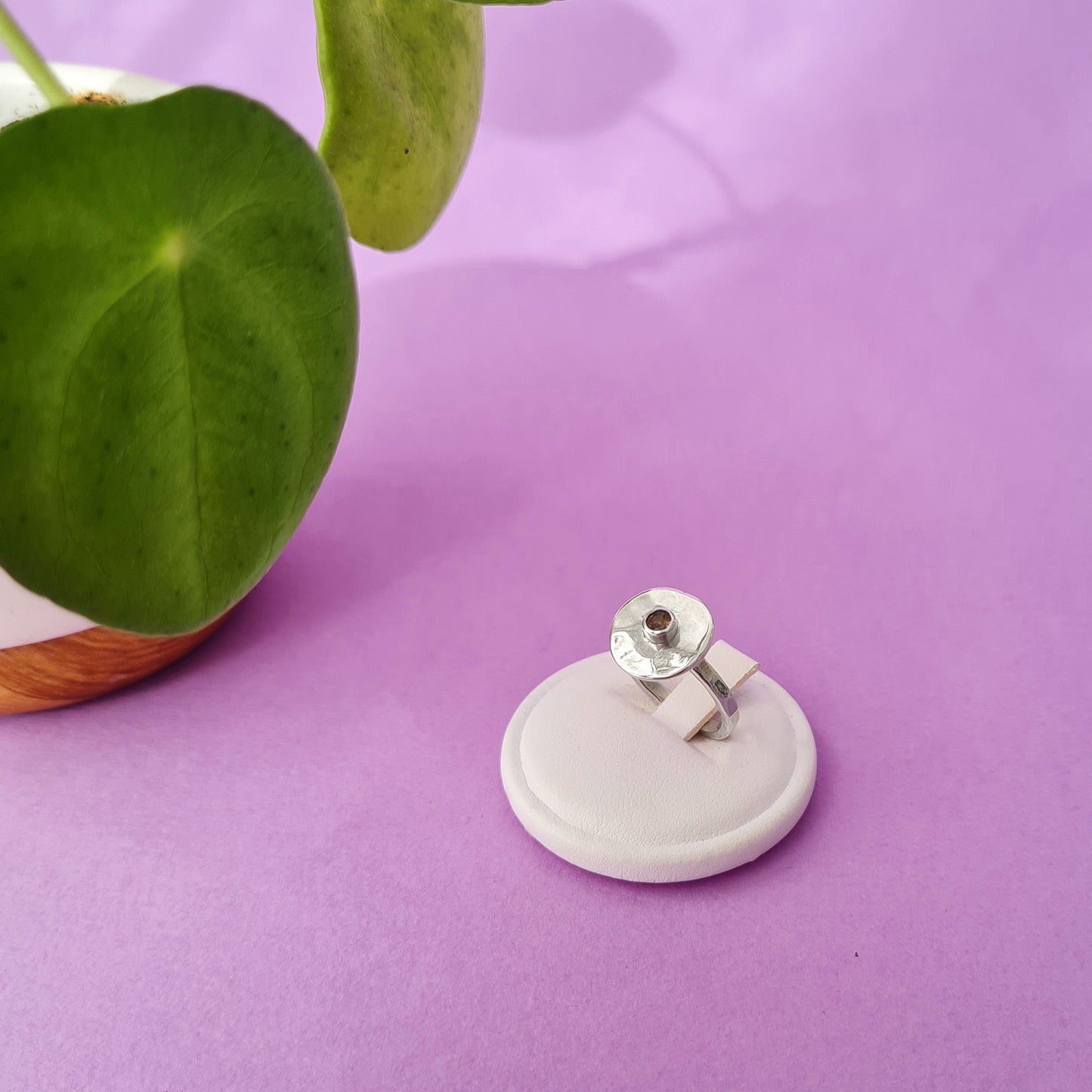 PILEA da ordinare - Anello in argento 925 con pilea mini e quarzo fumè