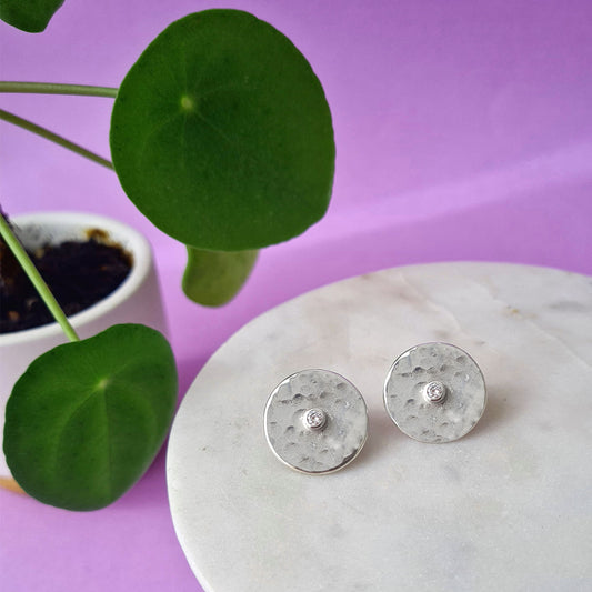 PILEA - Orecchini a lobo in argento 925 con pilea maxi e zirconi