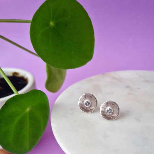 PILEA - Orecchini a lobo in argento 925 con pilea mini e topazi