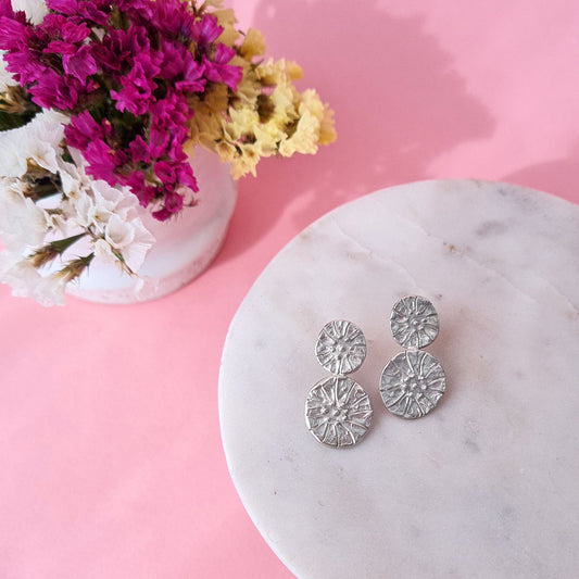 2D FLOWERS - Orecchini pendenti in argento 925 con fiori double mini